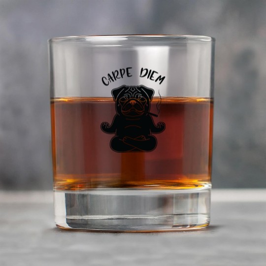 Meditative Pug with 'Carpe Diem' Text Rock Glasses