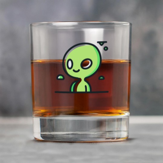 Cute Alien Cartoon on Soft Green Background Rock Glasses