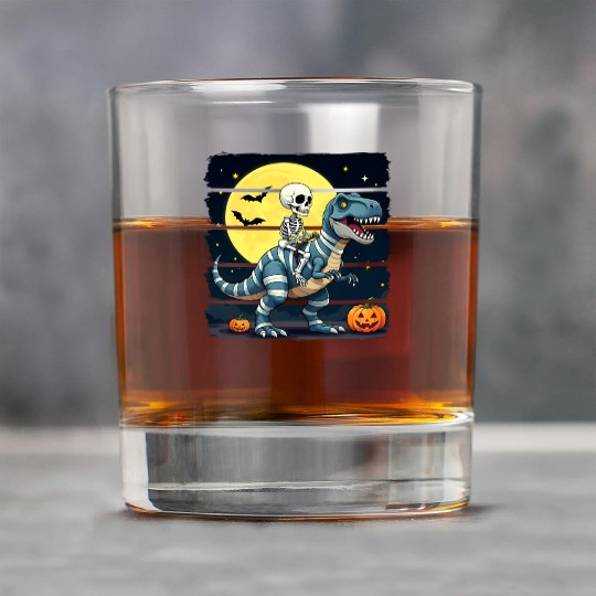 Skeleton Riding Mummy Dinosaur Funny Halloween Rock Glasses