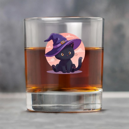 Whimsical Halloween Cat with Witch Hat Rock Glasses