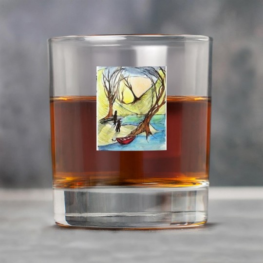 Serene Autumn River Scene Illustration Rock Glasses