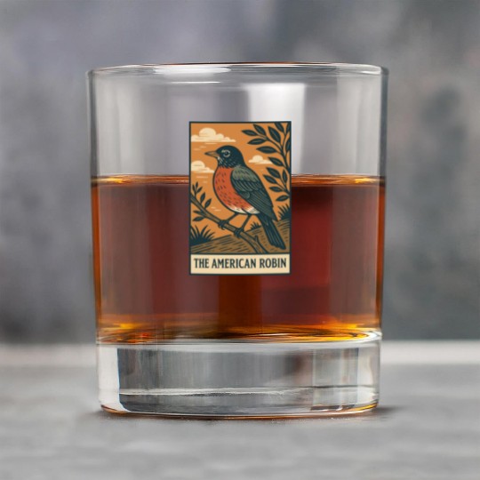 American Robin Nature Illustration Rock Glasses