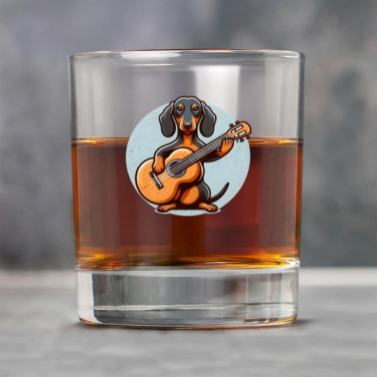 Dachshund Guitar Player Cartoon Rock Glasses