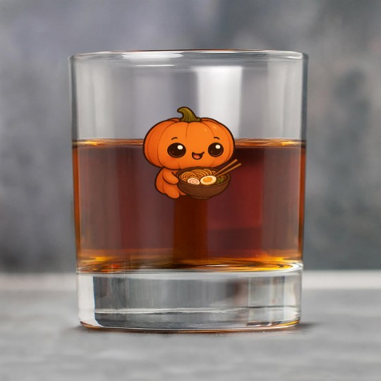 Chibi Pumpkin with Ramen Bowl Kawaii Art Rock Glasses