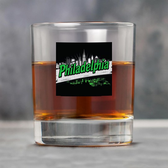 Philadelphia Skyline Neon Design Rock Glasses