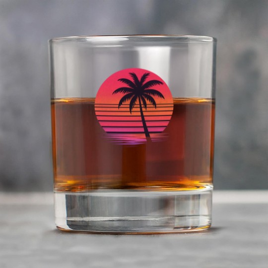 Tropical Sunset Palm Silhouette Rock Glasses