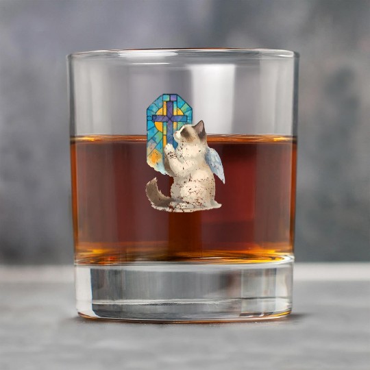 Celestial Cat with Stained Glass Cross Rock Glasses