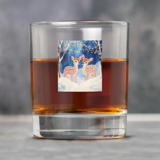 Enchanted Winter Deer Scene Rock Glasses