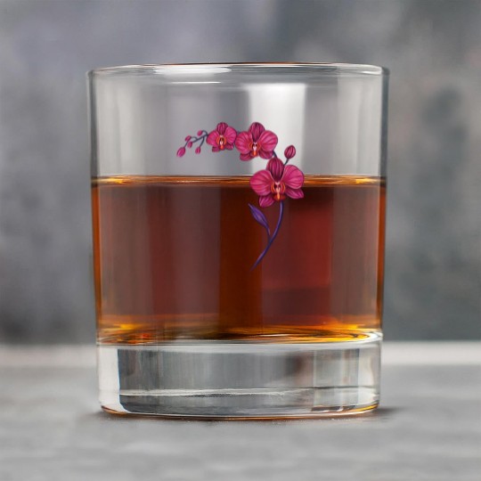 Elegant Violet Pink Orchid Flower Branch Design Rock Glasses