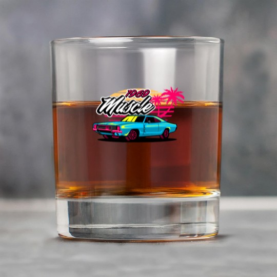 Retro 1969 Muscle Car Sunset Design Rock Glasses