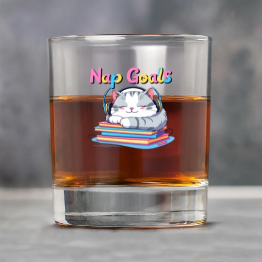 Cute Cat Nap Goals Design Rock Glasses
