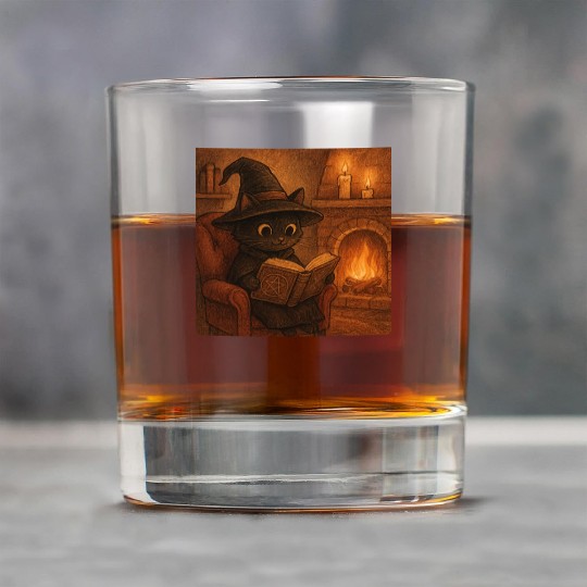 Enchanted Cat Witch by the Fireplace Rock Glasses