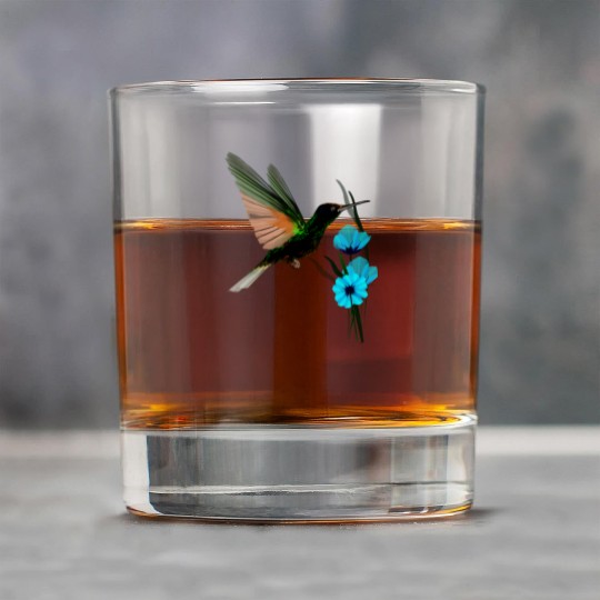 Green Hummingbird-Blue Flowers Rock Glasses