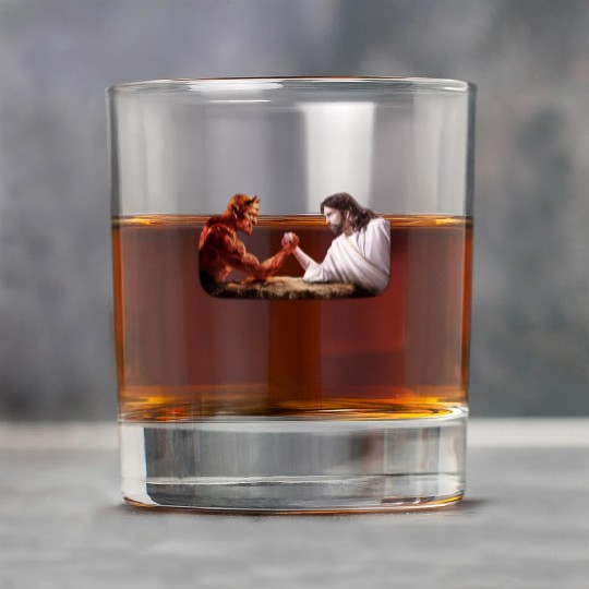 God arm wrestling Satan Rock Glasses