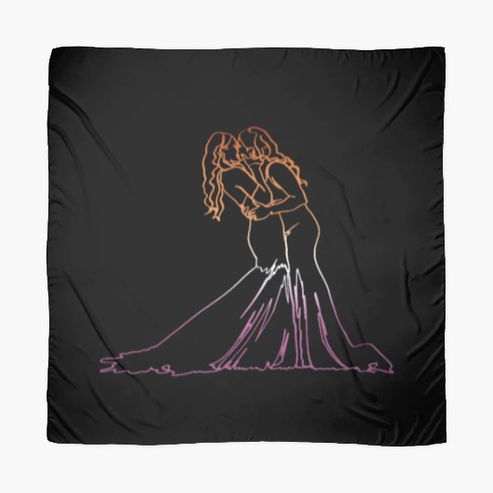 Two Brides Oneline Art - Lesbian Wedding Gay Scarves