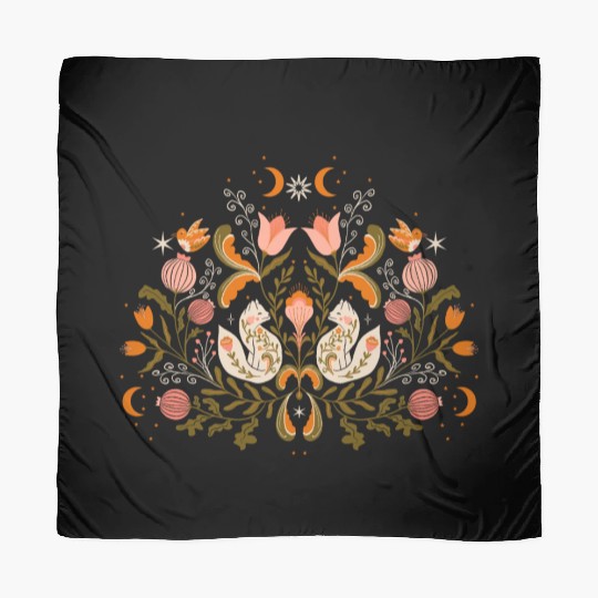 Little folks foxes in autumn night garden Scarves