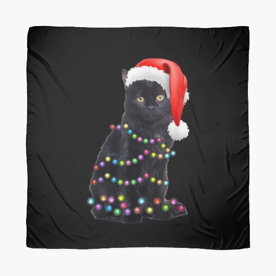 Black Cat Christmas Light Funny Cat Love Christmas Scarves