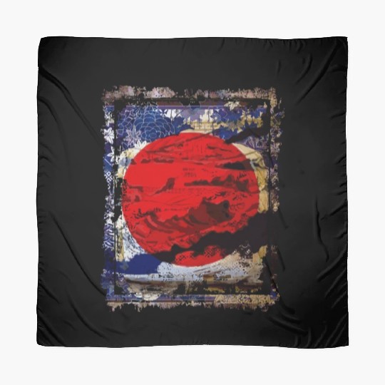Japan Flag Red Circle Blue Mountain Collage Art 74 Scarves