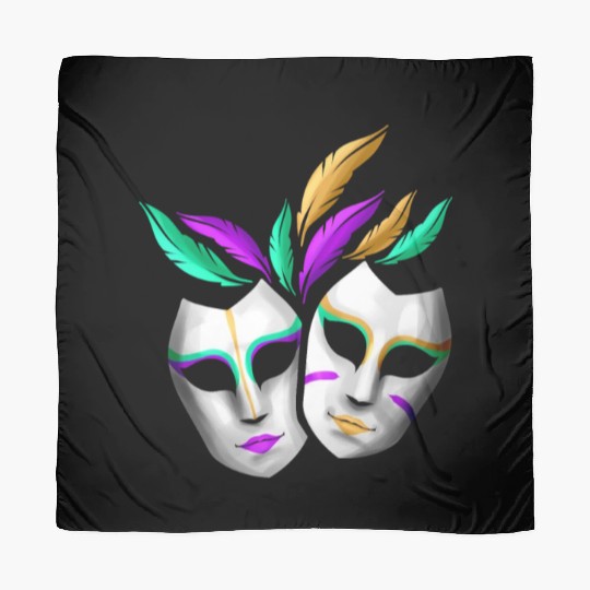 Pair Of White Masks With Feathers For Mardi Gras Scarves