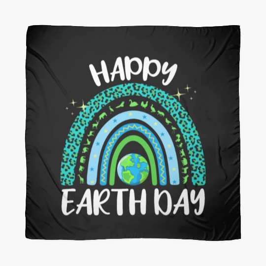 Happy Earth Day Planet with Rainbow Scarves