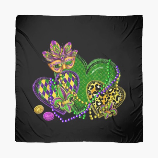 Mardi Gras Hearts Leopard Print Fleur de lis Symbo Scarves