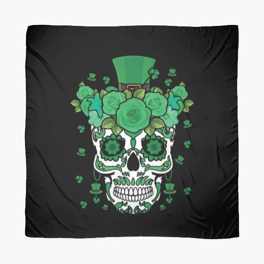 St Patty's Day Dia De Los Muertos Irish Flower Scarves