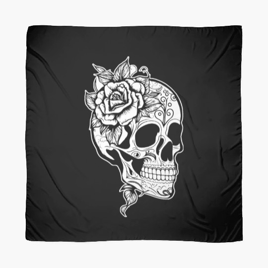 Skull Dia de los Muertos Halloween Tattoo Rose Scarves