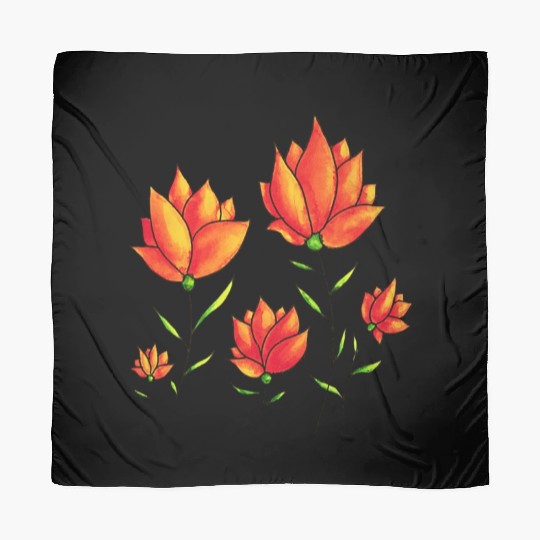 Orange Flowers In Green Spring Watercolor Scarves
