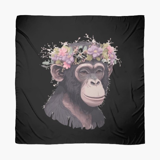 Cute Chimp Chimpanzee Flower Crown Floral Ape Monk Scarves