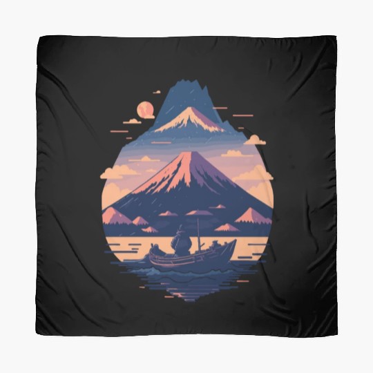 Serene Mount Fuji Sunset Peaceful River Scenery Scarves