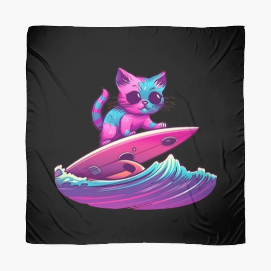Synthwave Surfing Cat Scarves