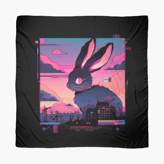 Synthwave Rabbit Cyber Bunny Retro Scarves