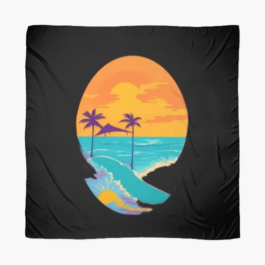 Golden Horizon: Serene Sunset & Surfing Paradise Scarves