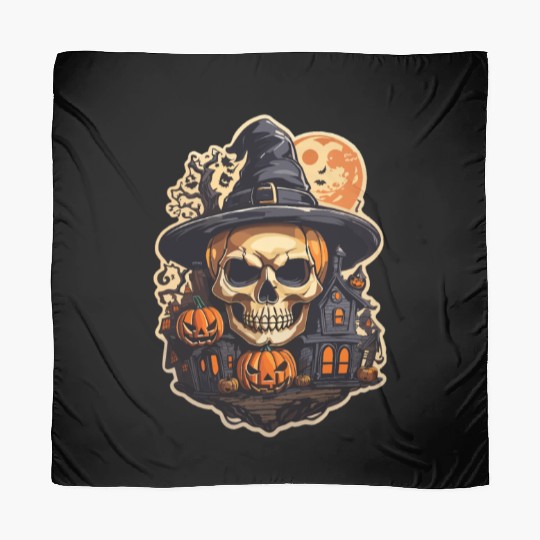 Halloween Skull House with Hat Premium Scarves