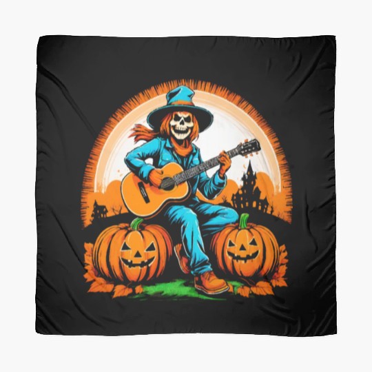Happy Halloween scarecrow plays guitar Scarves