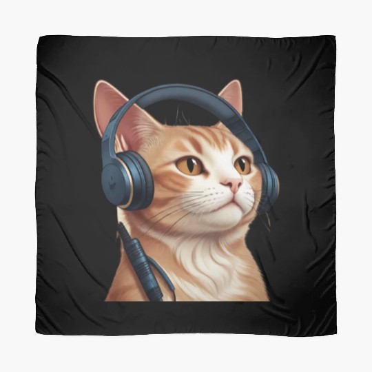 Music Lover Cat V II on Unisex Poly Cotton Scarves