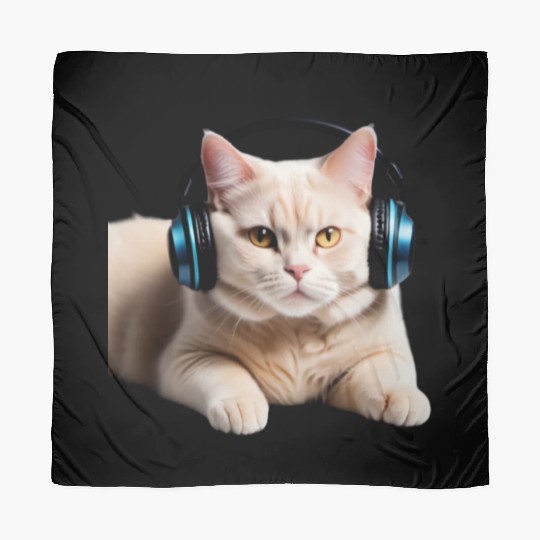 Music Lover Cat V II on Unisex Poly Cotton Scarves