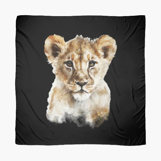 Watercolor Lion Cub Painting Portrait Scarves