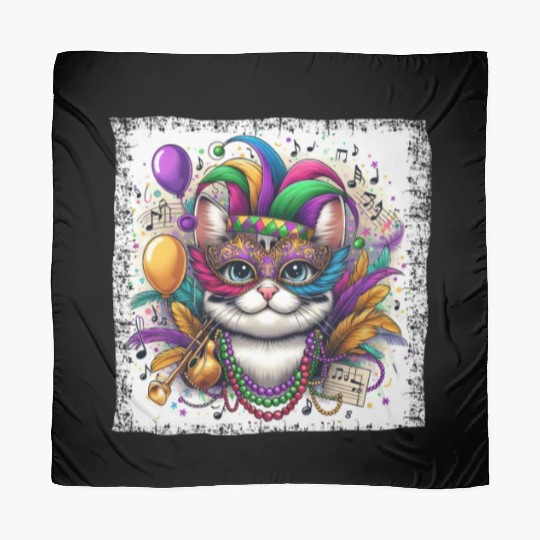 Mardi Gras Cat Mask Colorful Music Carnival Scarves