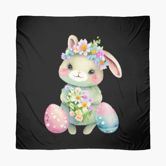 Cute Easter Bunny with Flowers. Watercolor Scarves