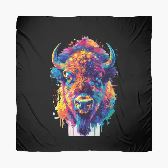 Colorful Bison Abstract Animal Art Wildlife Scarves