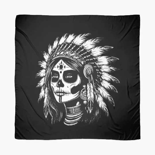 Dark Art Skull Indian Apache Girl Vintage Grunge Scarves