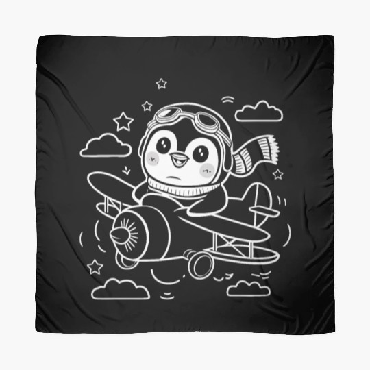 Cute Pilot Penguin Flying an Airplane Scarves