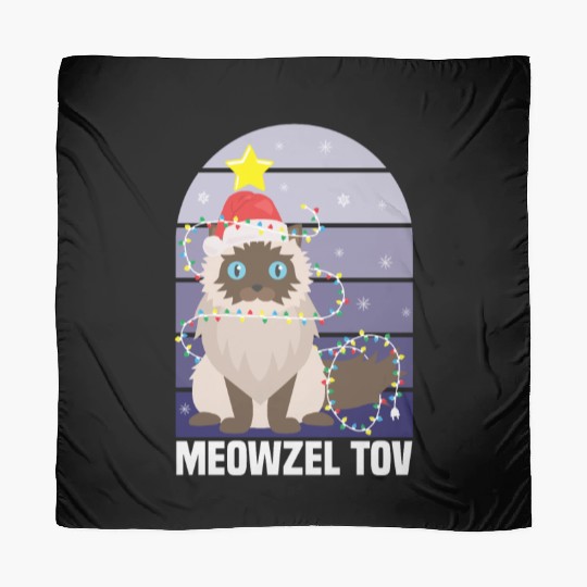 Meowzel Tov Hanukkah Black Cat Christmas Lights Scarves