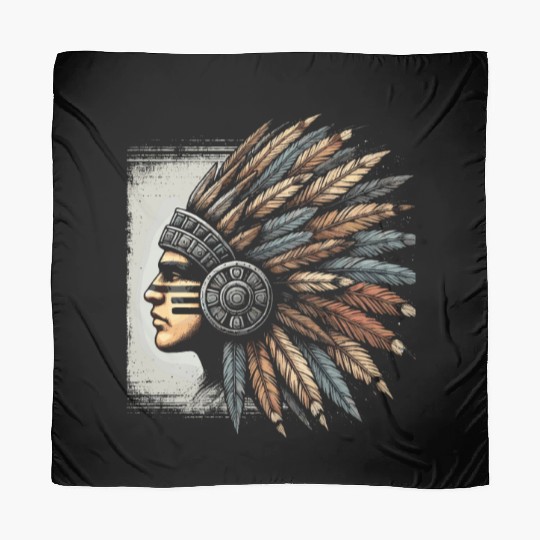 Aztec Warrior Mask with Tribal Art and Ancient Scarves