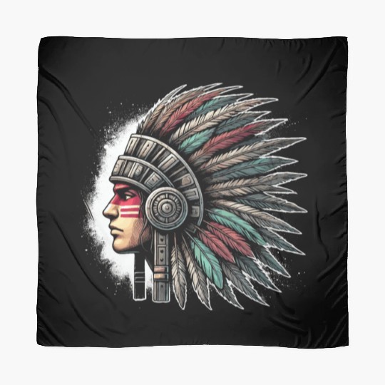 Aztec Warrior Mask with Tribal Art and Ancient Scarves