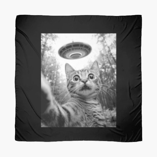 Funny Cat UFO Alien Abduction Cat Selfie Meme Scarves