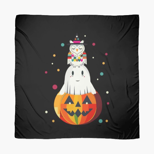 Owl and ghost on the pumpkin - Halloween motif Scarves
