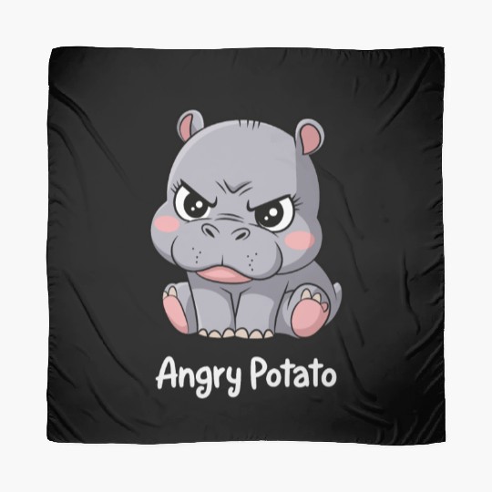 Moo Deng Angry Potato Hippo Cartoon Art Scarves