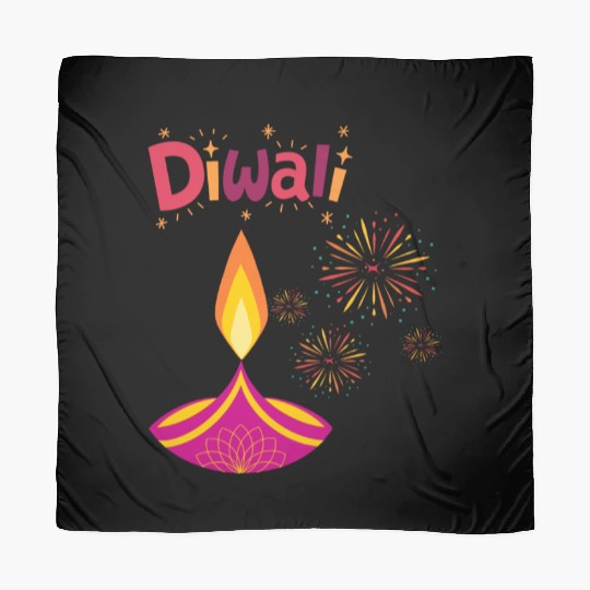 Diwali Design with Lamp & Festive Fireworks Scarves